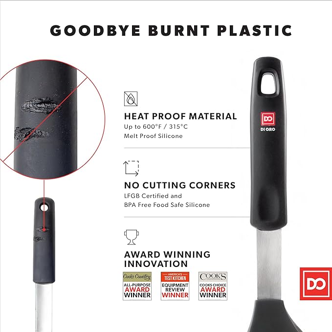 DI ORO Spatulas for Kitchen Use - Forever Warranty - 600°F Heat Resistance Silicone - Turner Spatula Set for Cooking - BPA Free Wide Pancake Spatulas - Egg Flippers for Nonstick Cookware Safe (2pc)