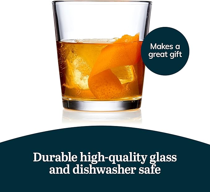 Libbey Bar Essentials Double Old Fashioned Glasses, 12 oz, Clear Restaurant Quality Drinking Glasses Set of 6, Modern Rocks Glass Set for Everyday Use