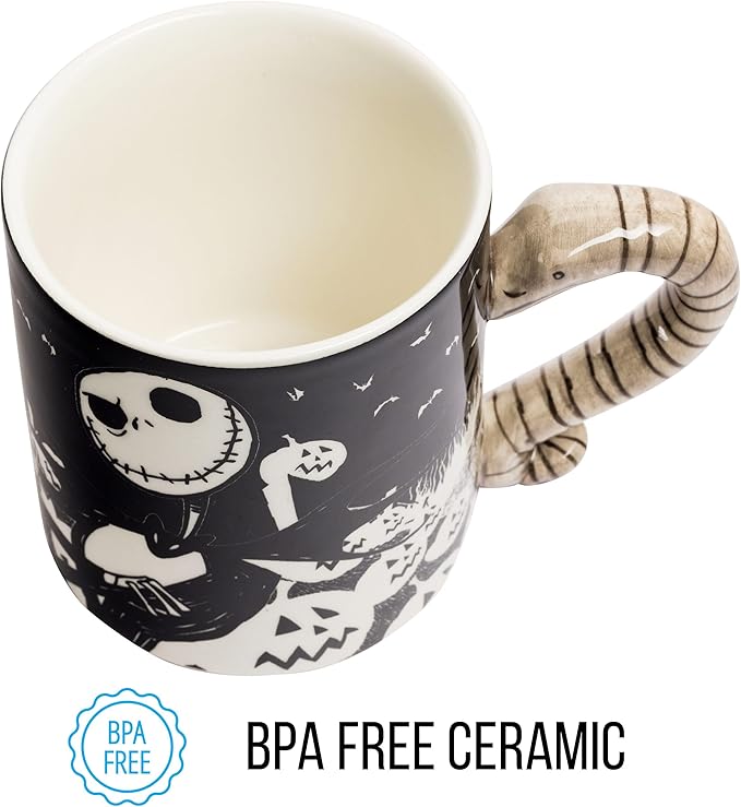 Silver Buffalo Disney Tim Burton's Nightmare Before Christmas Jack Skellington and Moonlight Snake 3D Sculpted Handle Ceramic Mug, 20 Ounces