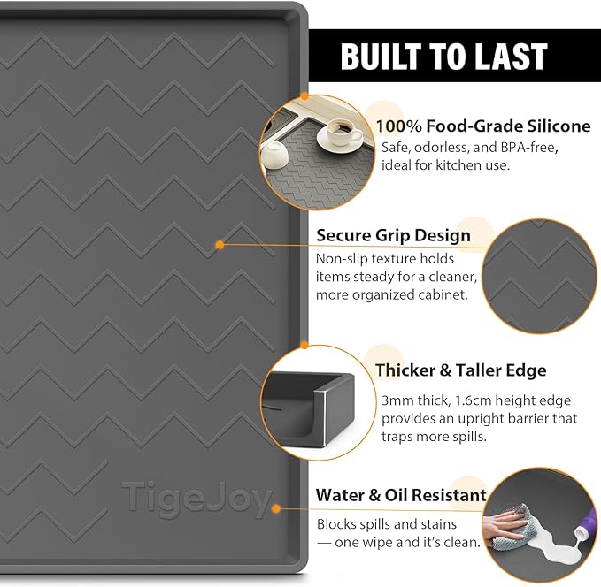 TigeJoy 28" x 22" Under Sink Mats for Kitchen Waterproof, Leak-Proof Silicone Mat Sink Protector and Cabinet Liner, Kitchen Essentials Organizer and Storage, Boot or Shoe Tray, Pet Feeding Mat