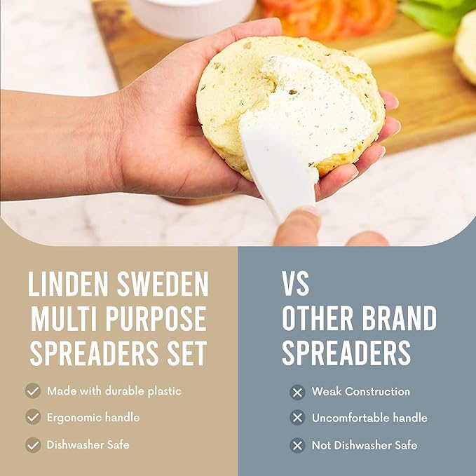LINDEN SWEDEN Multi Purpose Spreaders | Versatile Butter Knife for Soft Cheese or Frosting | Safe for Kids | BPA-Free and Dishwasher-Safe | Set of 2 Spreaders Each | Made in Sweden | White