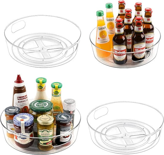 GUZON 4 Pack Lazy Susan Organizer for Cabinet, Upgraded 11.5" Clear Turntable Organizer with Handles and Raised Edge, Pantry Organizers and Storage for Kitchen, Refrigerator, Bathroom, Table