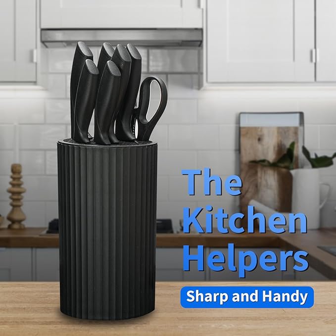 Knife set, 8-Piece Kitchen Knife Set for Chef, Sharp Knife Set with Universal Knife Block, Anti-Rust Kitchen Knife Block Set, Ergonomical Design (Dark Black)