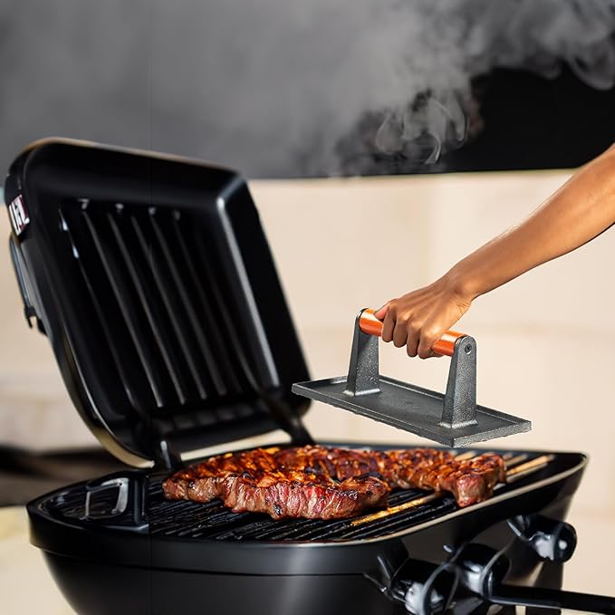 vivicreate Bacon Press, Griddle Press, Grill Press, Meat Press, cast Iron Grill Press, cast Iron Griddle, Iron Press, cast Iron Material with Wooden Handle