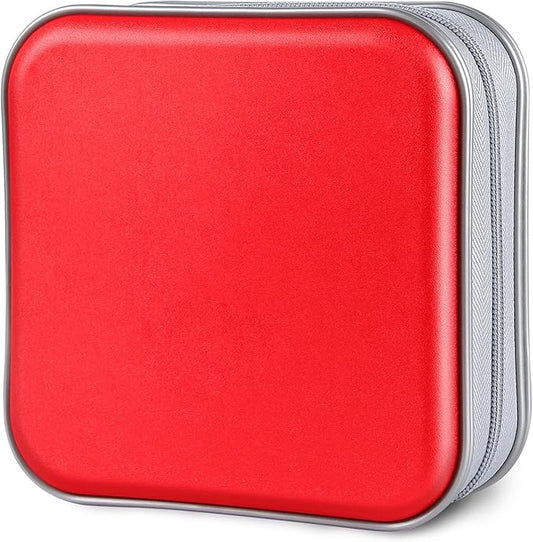 CD Case, 40 Capacity CD/DVD Case Holders Wallet Hard Plastic DVD Disc Cases Storage Binder for Car Home Office Travel (Red)