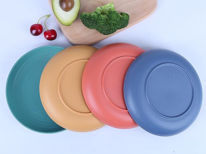 LuckyZone 10 Inches Unbreakable Wheat Straw Plates - Reusable Plate Dinner Set - Dishwasher & Microwave Safe - Healthy, BPA Free & Eco-Friendly (10 Inches/4 Color_H)