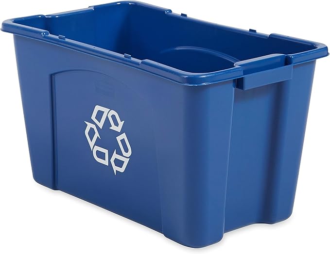 Rubbermaid Commercial Products Recycling Bin/Box for Paper and Packaging Stackable 18 GAL for Indoors/Outdoors/Garages/Homes/Commercial Facilities Blue