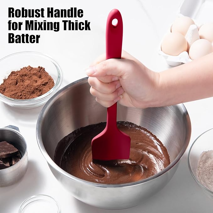 600°F Heat Resistant Silicone Spatula, Doosu High Temp Flexible Kitchen Rubber Bowl Scrapers Food Grade Seamless Baking Supplies Scratch-Proof for Scraping Non-Stick Pans (Red, 11.4in)