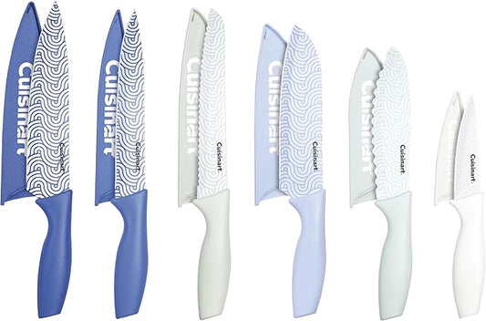 Cuisinart Advantage 12-Piece Kitchen Knife Set, Professional-Quality Nonstick Coated Stainless Steel Knives with Covers, Nonstick Color Coating for Easy Slicing, Ergonomic Handles, G1022-12BW