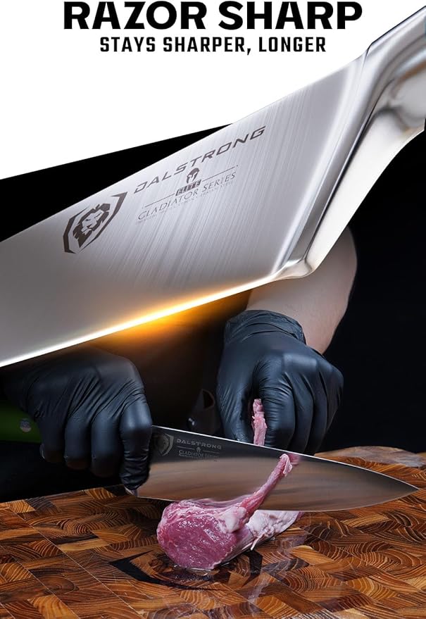 Dalstrong Chef Knife - 8 inch Blade - Gladiator Series - Forged High Carbon German Steel - Razor Sharp Kitchen Knife - Professional Full Tang Knives - Army Green Handle ABS - Sheath - NSF Certified