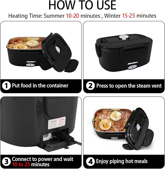 80W Faster Electric Lunch Box Update, Home Office Truck Car Food Warmer, Portable Food Heater with 304 Stainless Steel Container, Spoon & Fork and Carry Bag