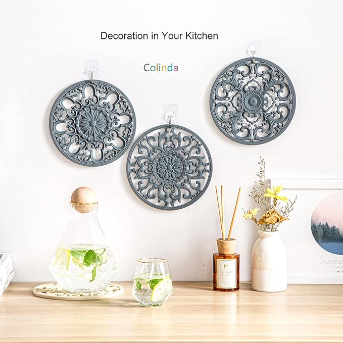 Extra Thick Silicone Trivet Mat for Hot Dishes, Hot Pots and Pans, Pot Holder, Hot Pad to Portect Your Table and Countertop, Kitchen Decor and Accessories,Chocolate Brown,Set of 3