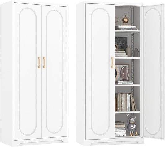 Metal Storage Cabinet with 4 Adjustable Shelves, 71" Tall Kitchen Pantry Cabinet with Doors, White Pantry Cabinets, Utility Large Cupboard, Storage Cabinets for Kitchen, Living Room, Dining