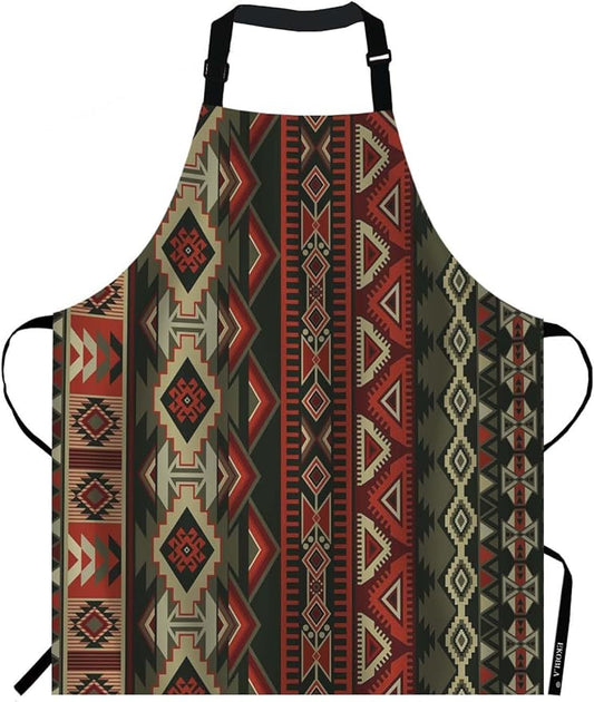 EKOBLA Aztec Print Aprons American Style Decorative Geometric Ornament Tribal Design Waterproof Resistant Chef Cooking Kitchen BBQ Adjustable Aprons for Women Men 27x31 Inch