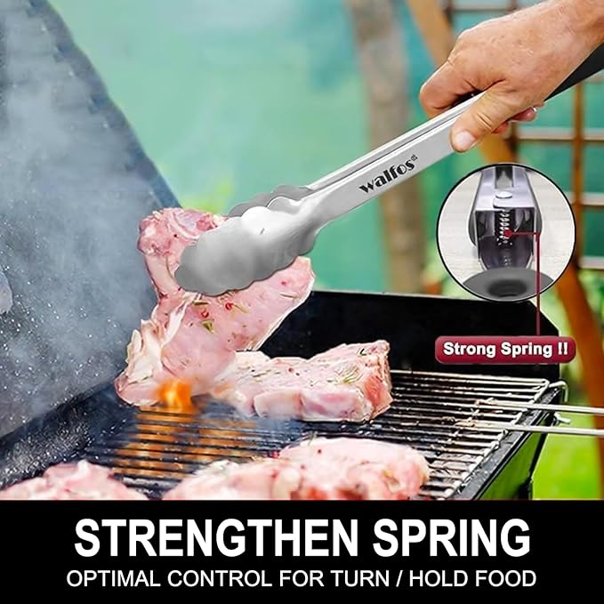 Walfos 17 Inch Extra Long Grill Tongs, Ultimate Stainless Steel BBQ Tongs for Grilling, Cooking, BBQ/Barbecue, Buffet and Turning Food