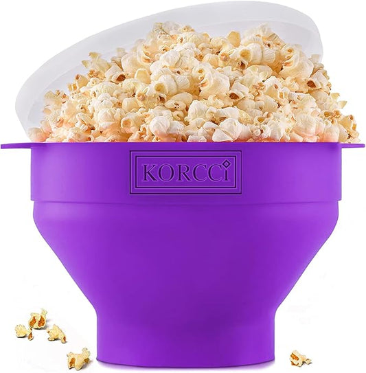 The Original Korcci Microwaveable Silicone Popcorn Popper, Microwave Popcorn Popper, Collapsible Microwave Popcorn Maker Bowl, No Oil Needed, Use In Microwave, Dishwasher Safe (Purple)