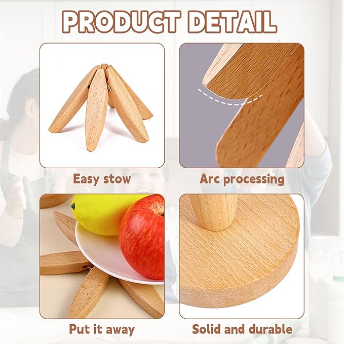 Wooden Trivets for Hot Dishes, Tree Shape Trivet Set, 4 Walnut Wood + 1 Stand stored Like a Christmas Tree,Foldable Kitchen Wooden Trivet,for Hot Dishes、Pot、Bowl、Teapot、Hot Pot Holder(Walnut Wood)