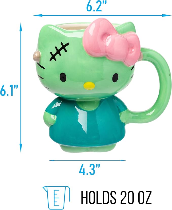 Silver Buffalo Sanrio Hello Kitty Frankenstein Halloween Costume 3D Sculpted Ceramic Mug, 20 Ounces