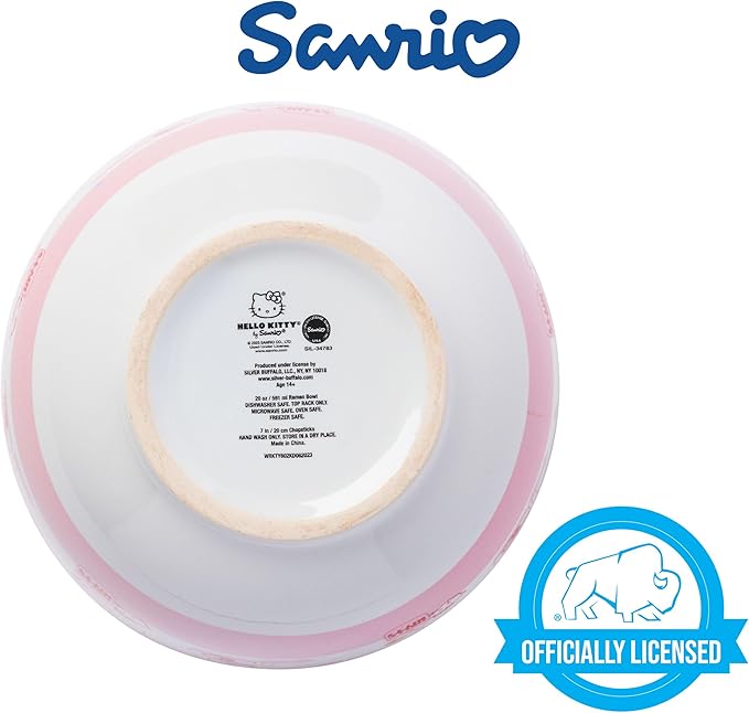 Silver Buffalo Sanrio Hello Kitty Strawberry Milk Pattern Ceramic Ramen Noodle Rice Bowl with Chopsticks, Microwave Safe, 20 Ounces