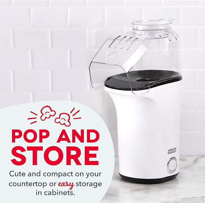 DASH Hot Air Popcorn Popper Maker with Measuring Cup to Portion Popping Corn Kernels + Melt Butter, 16 Cups - White