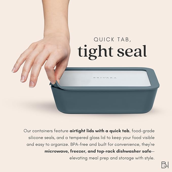 Ceramic Coated Glass Food Storage Container | No PTFE, PFOA, PFAS, and BPA | Reusable Non Toxic Meal Prep Container with Glass Lid | Easy To Store | 11 Cup Rectangle [Dusk]