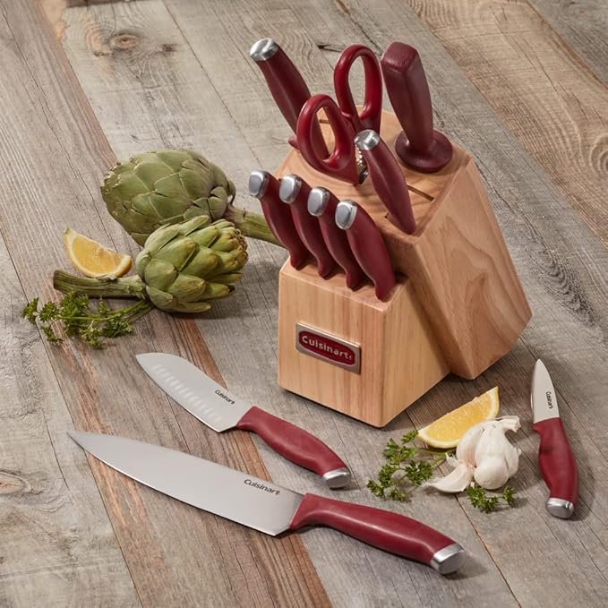 Cuisinart C77SSR-12P Color Pro Collection 12 Piece Knife Block Set, Red