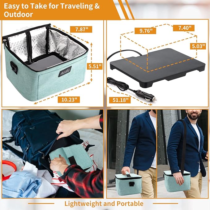 Aotto Portable Oven Electric Lunch Box Food Heater - 12V/24V 2-in-1 Car Food Warmer, Heated Lunch Box for Adults, Cook, Reheat, and Keep Meals Warm for Car, Truck, Travel - Lake Green