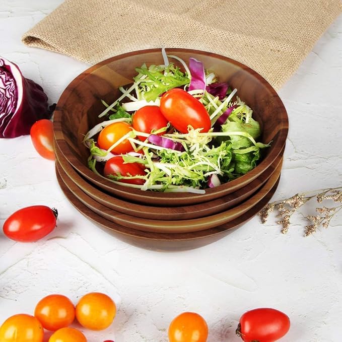 AIDEA Acacia Wooden Serving Bowls, 7 Inch Set of 4 for Salad, Soup, Noodle and More