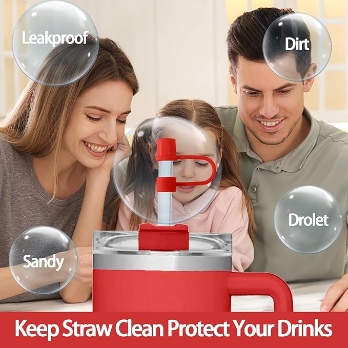 6PCS Silicone Straw Covers Cap Compatible with Stanley Cup 30-40 oz Tumbler with Handle 10mm Straw Toppers Reusable Cover for Stanley Cup Accessories（Red）