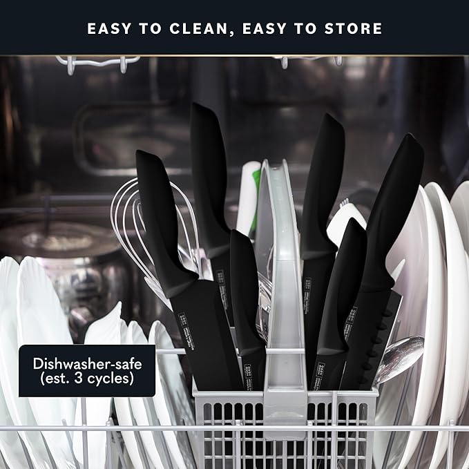 Home Hero High Carbon Stainless Steel Knife Set - Chef Knife Set Precision Slicing & Versatility - Nonstick Ceramic Coated Blades & Easy Cleaning - Ergonomic Handles & Secure Grip - 12-Piece, Black