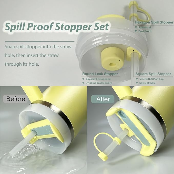 Stanley Cup Accessories Set Including 6 Pcs Silicone Spill Proof Stopper, 2 Pcs Straw Cover Cap for 9-10 mm Straws, 1 Pcs Silicone Boot for Stanley Cup Stanley 40oz & 30oz Tumbler (Pomelo)