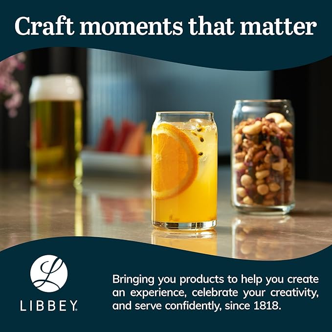 Libbey Can Shaped Beer Glass - 16 oz - 4 PACK w/ Pourer