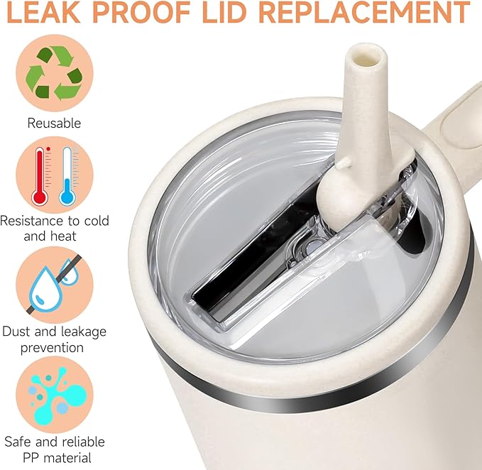 30oz Leak Proof Lid for Stanley Quencher H2.0 Tumbler, Flip Straw Lid Replacement 30 oz Tumbler No Spill Cover Top for Stanley Protour Stanley Cup Accessories, 2 Pack(Cream,Light Nectarine)