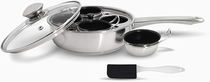 EXCELSTEEL Non Stick Easy Use Rust Resistant Home Kitchen Breakfast Brunch Induction Cooktop Egg Poacher, 4 Cups, 18/10 Stainless Steel