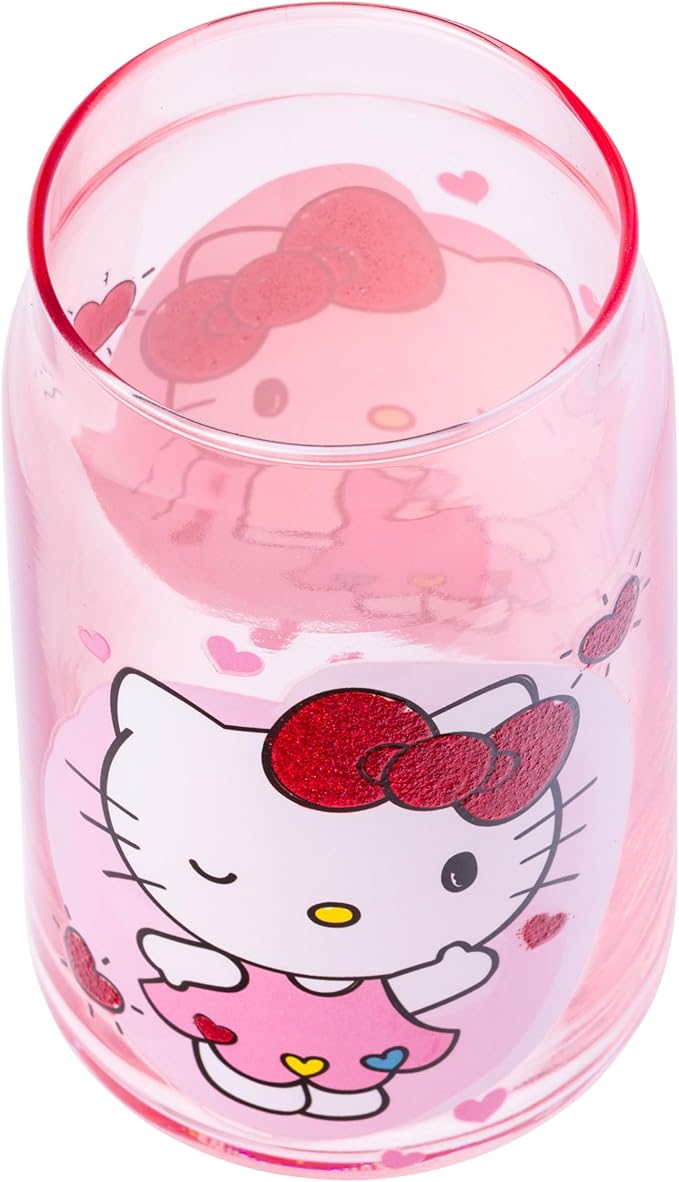 Silver Buffalo Sanrio Hello Kitty and Friends Featuring Dear Daniel 2 Pack Glass Jar Tumbler with Bamboo Lid and Glass Straw, 16 Ounces
