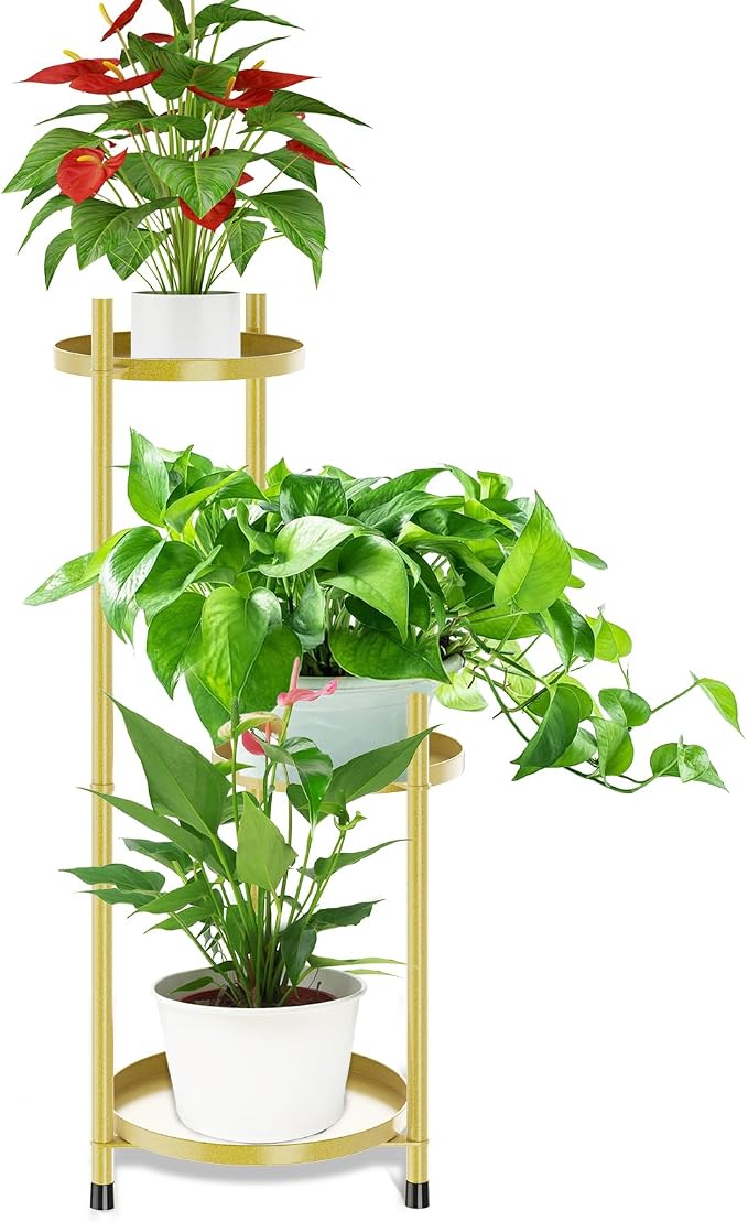 3 Tier Plant Stand Indoor Tall, Metal Flower Pot Stands Outdoor Holders Plant by KHayRovies