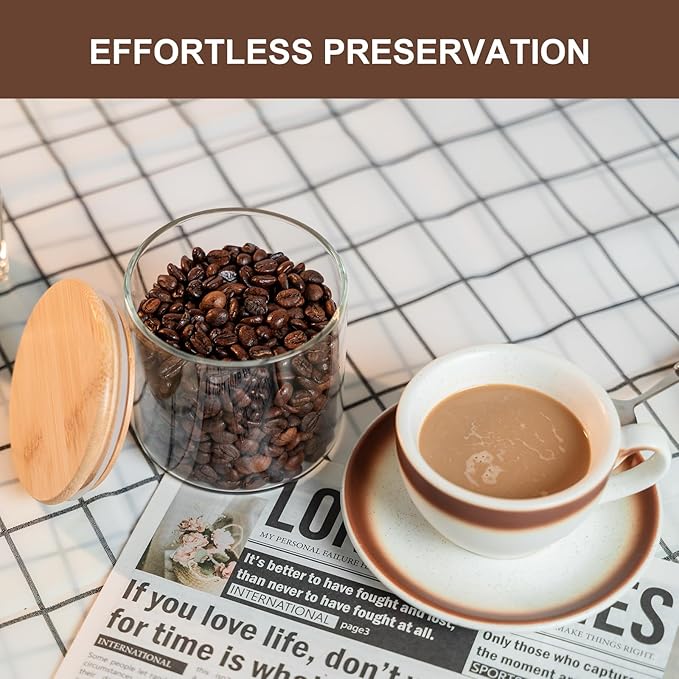 Liuruiyu Glass Food Storage Jars 6-Pack - 4x4 in-Clear Glass Food Canisters with Bamboo Lid Airtight For Serving Tea, Coffee, Flour, Sugar, Candy, Cookie, Spice and More (Circular)