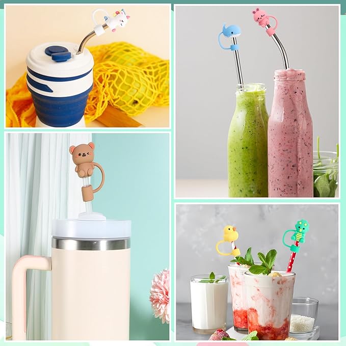 8 PCS Fruit Straw Topper, Straw Cover for Stanley 30&40 Oz Tumbler, Cute Straw Caps in Various Shapes Silicone Straw Covers Cap for 0.4 Inch/10 mm Straw Tips