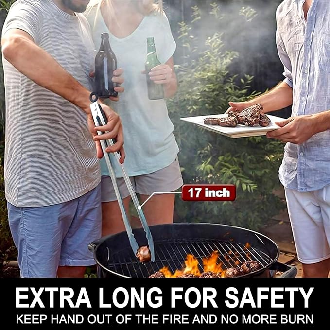 Walfos 17 Inch Extra Long Grill Tongs, Ultimate Stainless Steel BBQ Tongs for Grilling, Cooking, BBQ/Barbecue, Buffet and Turning Food