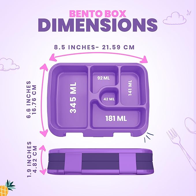 YOLAY Bento Box for Kids Lunch Box Leak-Proof, 5-Compartment Lunch Box Kids for Ages 3-10, Durable with Anti-Slip Base, Suitable for Schools, Outdoor and Travel (Mermaid)