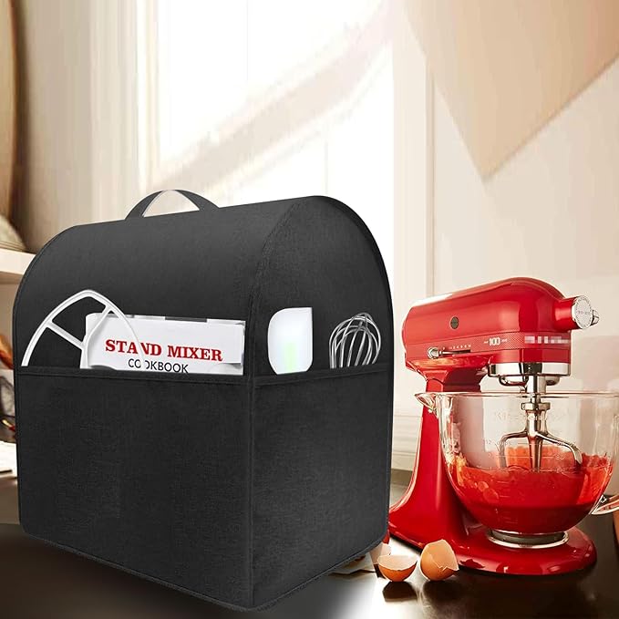 Stand Mixer Dust-proof Cover for KitchenAid Mixer，Multi Pockets for Various Kitchen Appliance Accessories，Water-resistant，Easy Cleaning (Black(New style), Fit for Tilt Head 4.5-5 Quart)