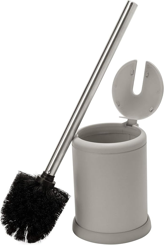 Bath Bliss Toilet Brush and Holder | Self Closing Lid | 360 Degree Brush Head | Bathroom Cleaning | Compact Size | Storage and Organization | Matte Grey