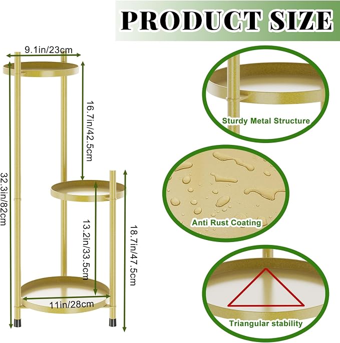 3 Tier Plant Stand Indoor Tall, Metal Flower Pot Stands Outdoor Holders Plant - Image 2
