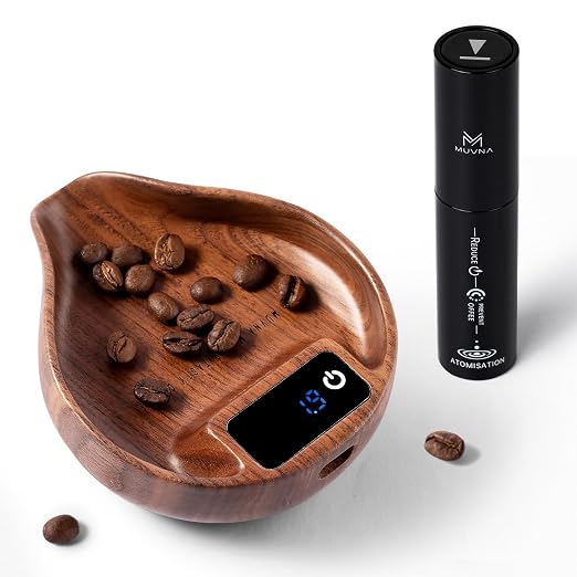Walnut Coffee Bean Scale with Spray Bottle and Coffee Scoop - Image 2
