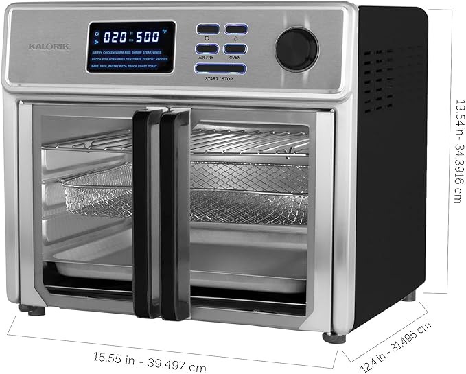 Kalorik MAXX Complete Air Fryer Oven Digital Controls 26-Quart Capacity 10-in-1 Countertop Cooker with 21 Presets, 15 Deluxe Accessories & 60-Recipe Hardcover Cookbook, 1700-Watts, Stainless Steel