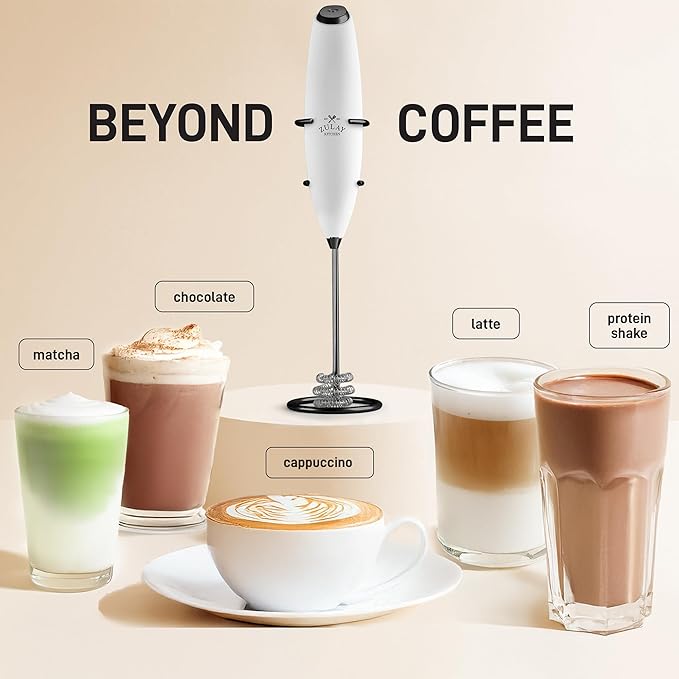 Zulay Kitchen Patented Tornado Triple Whisk Milk Frother with 4 Duracell Batteries – Handheld Foam Maker for Coffee, Lattes, Matcha & Hot Chocolate – Rich, Creamy Froth in Seconds