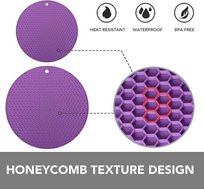Joyhalo Trivets for Hot Dishes - Hot Pads for Kitchen, Silicone Pot Holders for Hot Pots and Pans, Silicone Mats for Kitchen Countertops, Table, Flexible Easy to Wash and Dry, Purple