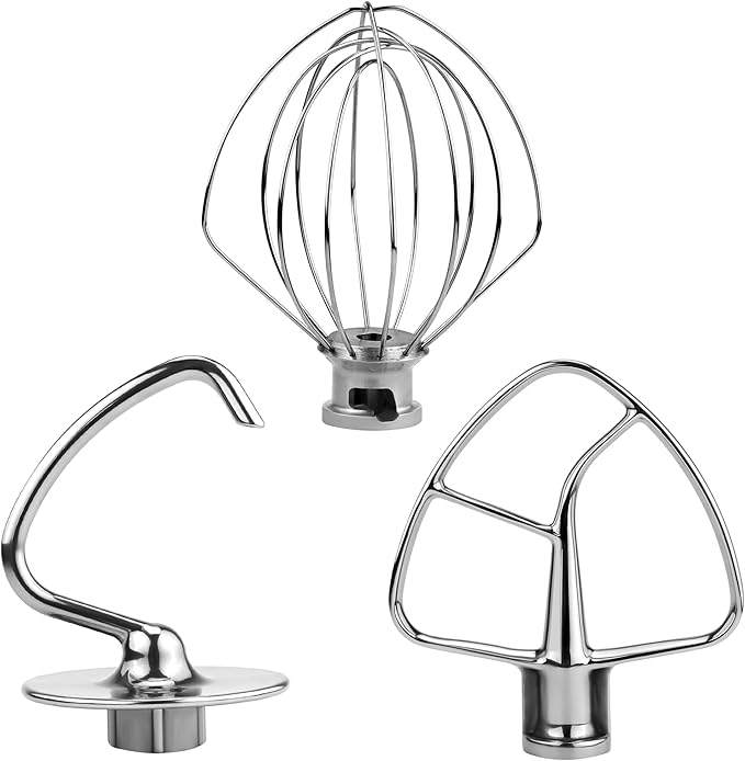 3 Pieces Stand Mixers Repair Set Stainless Steel for Kitchen Tilt-Head Stand Mixers K45DH Dough Hook K45B Coated Flat Blade Paddle K45WW Wire Whip Compatible with Kitchen-aid Accessories by AMI PARTS