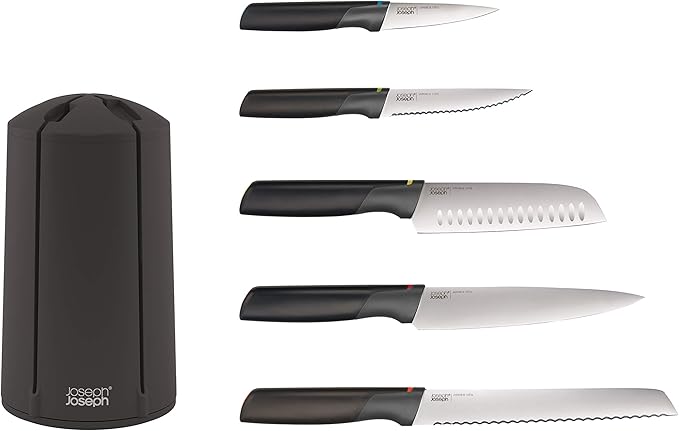 Joseph Joseph 10527 Elevate Knives Carousel Knife Set with Rotating Storage Stand, 6-piece, Black (updated)