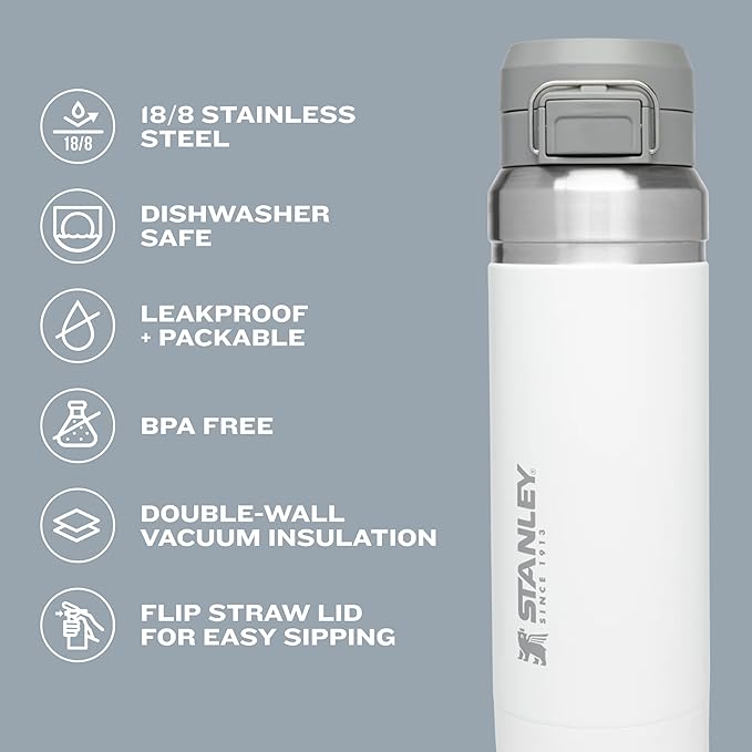 STANLEY Quick Flip GO Water Bottle 24 oz | Push Button Lid | Leakproof and Packable for Travel and Sports | Insulated Stainless Steel | BPA-Free | Tigerlily